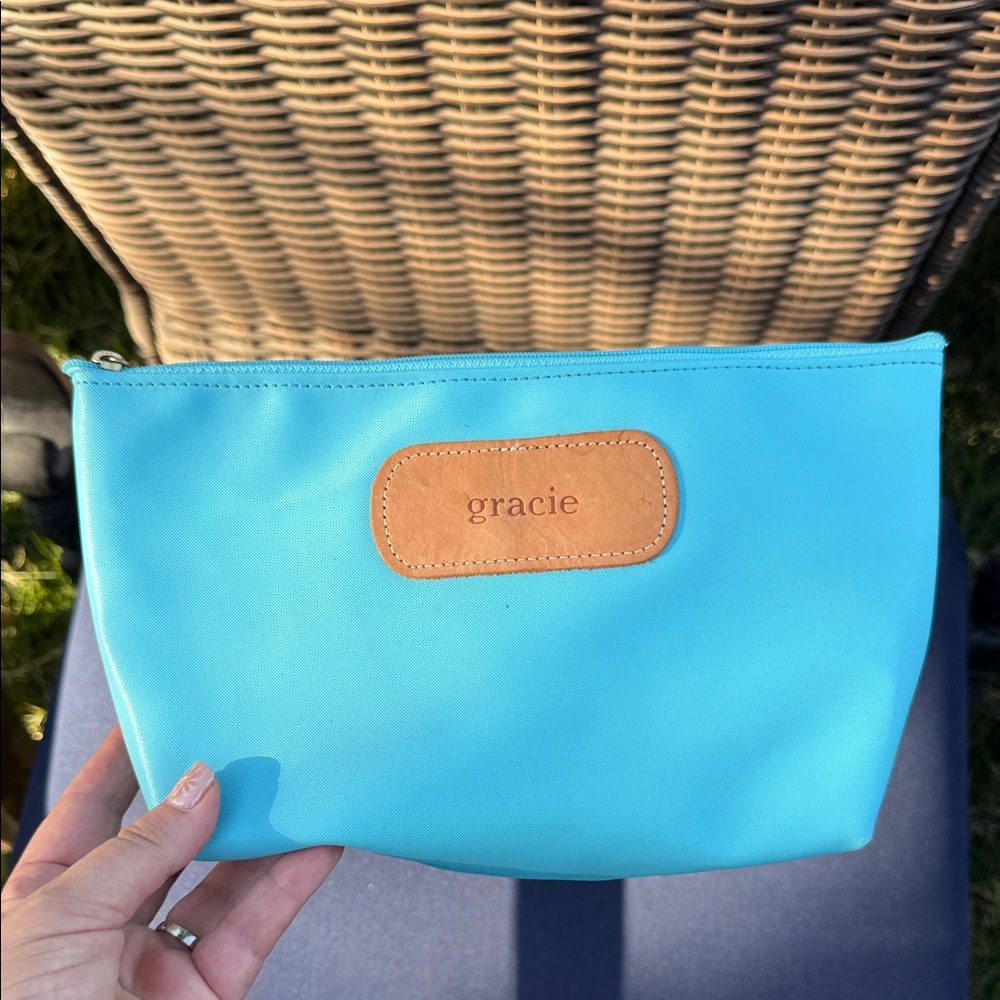 Jon Hart Gracie Turquoise Cosmetic Pouch with Tan Logo Patch